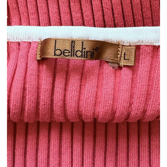 BELLDINI Ribbed Tank Top Size Large | Pink White Trim Stretchy Y2K Barbiecore - Picture 3 of 11